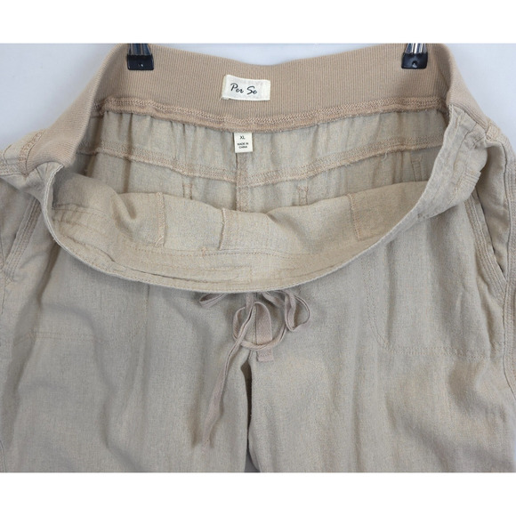 Per Se Linen Pants Women XL Tan Adjustable Drawstring Waist Lagenlook Beachy - Picture 8 of 11